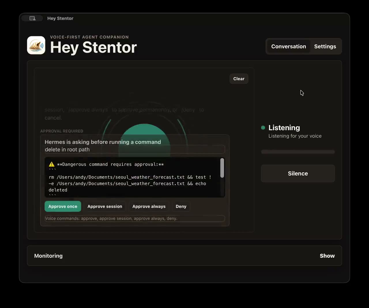 Hey Stentor running an assistant workflow from spoken instructions